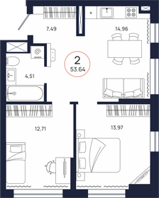 62,6 м², 2-комнатная квартира 6 718 040 ₽ - изображение 33