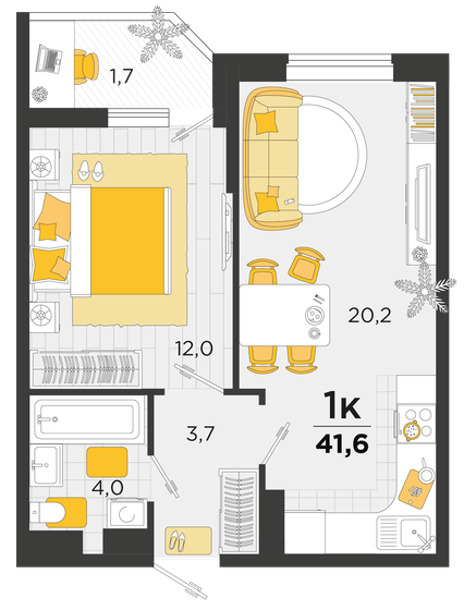 41,6 м², 1-комнатная квартира 6 506 240 ₽ - изображение 1