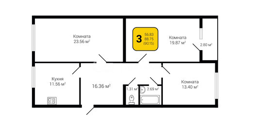 90,2 м², 3-комнатная квартира 8 564 000 ₽ - изображение 11