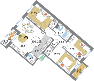 Квартира 101,2 м², 3-комнатная - изображение 1