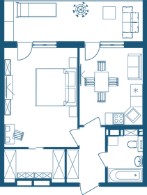 Квартира 59,6 м², 1-комнатные - изображение 2