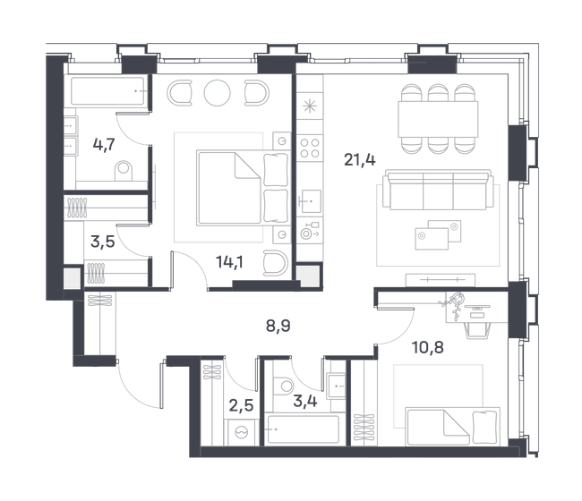 69,3 м², 2-комнатная квартира 31 334 618 ₽ - изображение 15