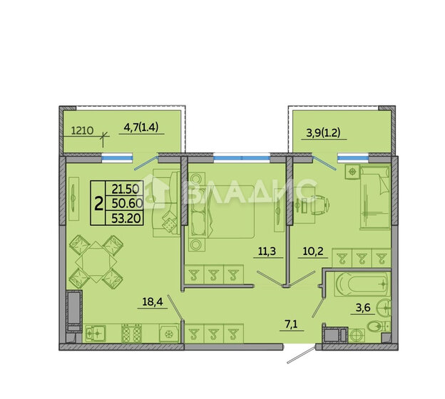 51 м², 2-комнатная квартира 6 690 000 ₽ - изображение 1