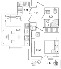 34,7 м², 1-комнатная квартира 9 022 885 ₽ - изображение 37