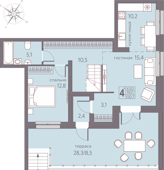 120,7 м², 4-комнатная квартира 14 785 750 ₽ - изображение 1