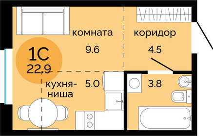 22,9 м², квартира-студия 3 360 000 ₽ - изображение 22