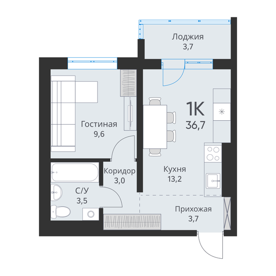 34,9 м², 1-комнатная квартира 3 440 000 ₽ - изображение 1