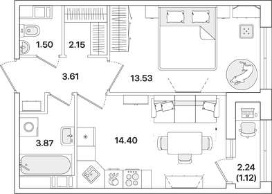 Квартира 40,2 м², 1-комнатная - изображение 1