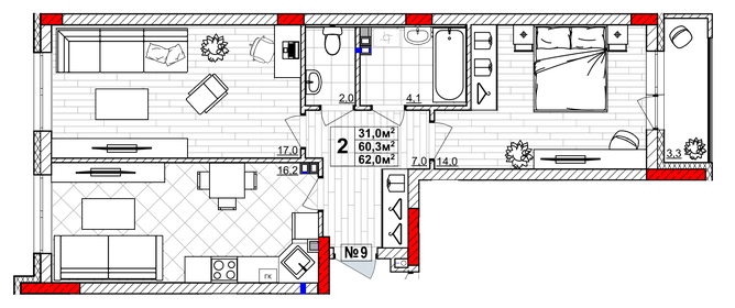 61,9 м², 2-комнатная квартира 8 500 000 ₽ - изображение 21