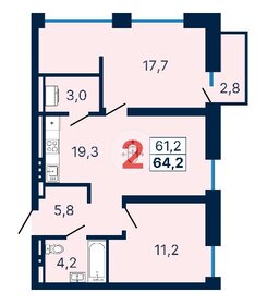 Квартира 64,8 м², 2-комнатная - изображение 1