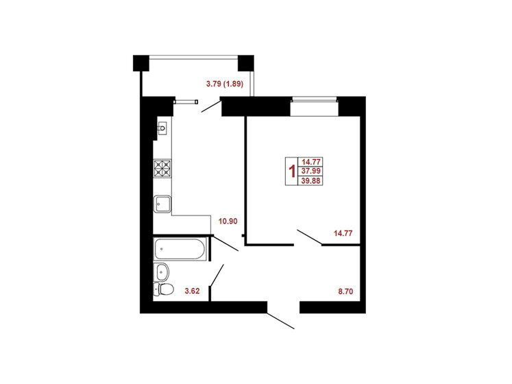 38 м², 1-комнатная квартира 2 991 750 ₽ - изображение 1