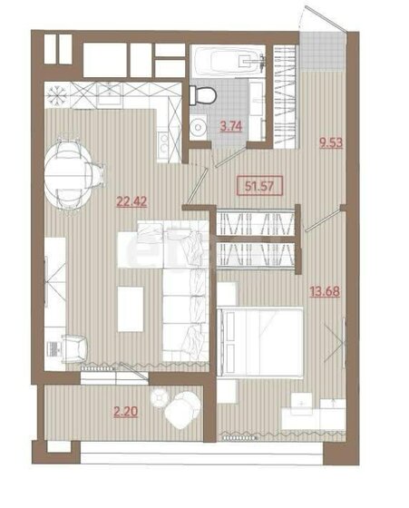 51,6 м², 1-комнатная квартира 17 500 000 ₽ - изображение 1