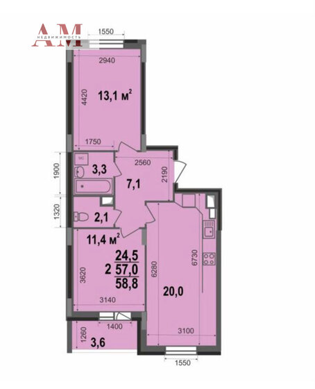 58,8 м², 2-комнатная квартира 5 350 000 ₽ - изображение 24