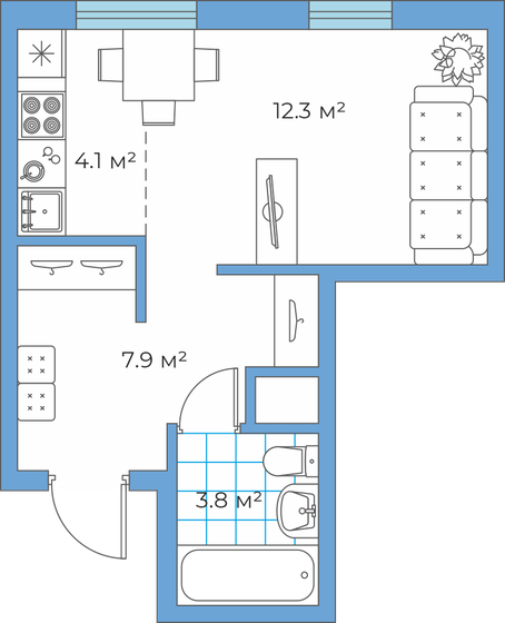 32 м², квартира-студия 3 190 950 ₽ - изображение 1