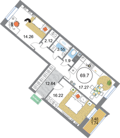 69,7 м², 2-комнатная квартира 19 509 030 ₽ - изображение 9