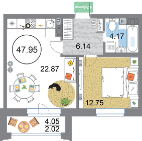 48,3 м², 1-комнатная квартира 13 687 380 ₽ - изображение 60