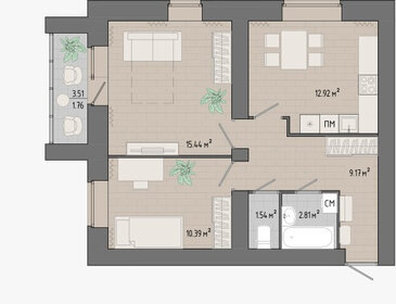 54 м², 2-комнатная квартира 5 600 000 ₽ - изображение 73