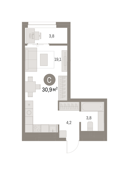 30,9 м², квартира-студия 7 370 000 ₽ - изображение 1