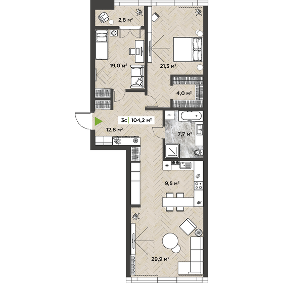 104,1 м², 3-комнатная квартира 19 050 300 ₽ - изображение 1