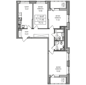 81,2 м², 3-комнатная квартира 12 500 000 ₽ - изображение 61