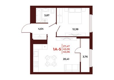 46 м², 1-комнатная квартира 4 964 760 ₽ - изображение 19