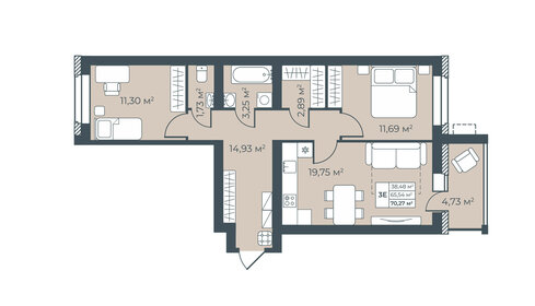 Квартира 70,3 м², 3-комнатная - изображение 1