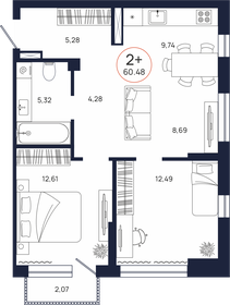 Квартира 60,5 м², 2-комнатная - изображение 1