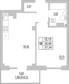 Квартира 37,3 м², 1-комнатная - изображение 1