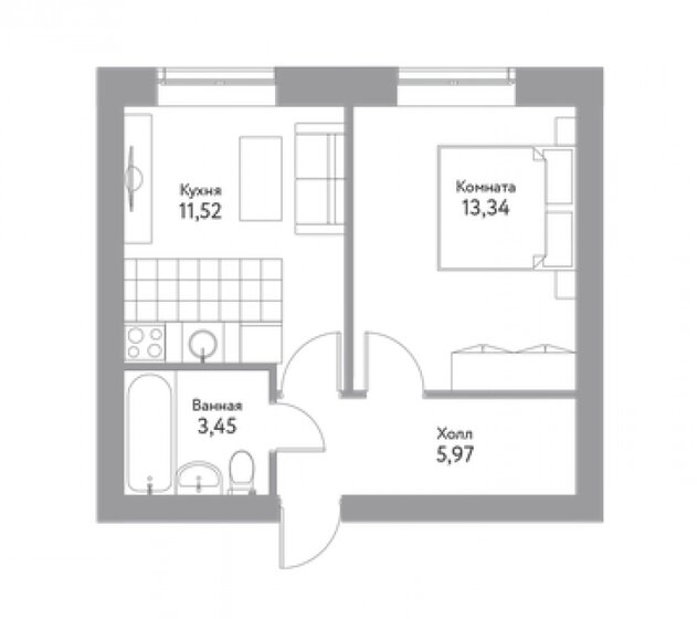 34,3 м², 1-комнатная квартира 3 225 915 ₽ - изображение 1