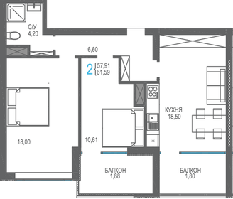 61,2 м², 2-комнатная квартира 18 500 000 ₽ - изображение 34