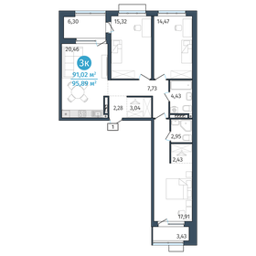 Квартира 91 м², 3-комнатная - изображение 1