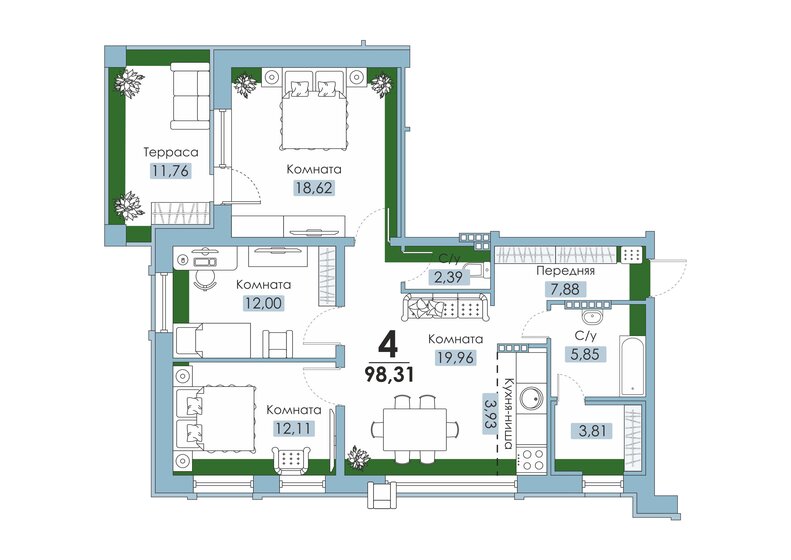 98,3 м², 4-комнатная квартира 6 200 000 ₽ - изображение 1