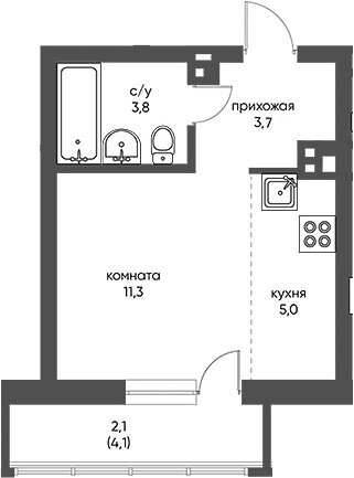 26 м², квартира-студия 3 370 000 ₽ - изображение 1