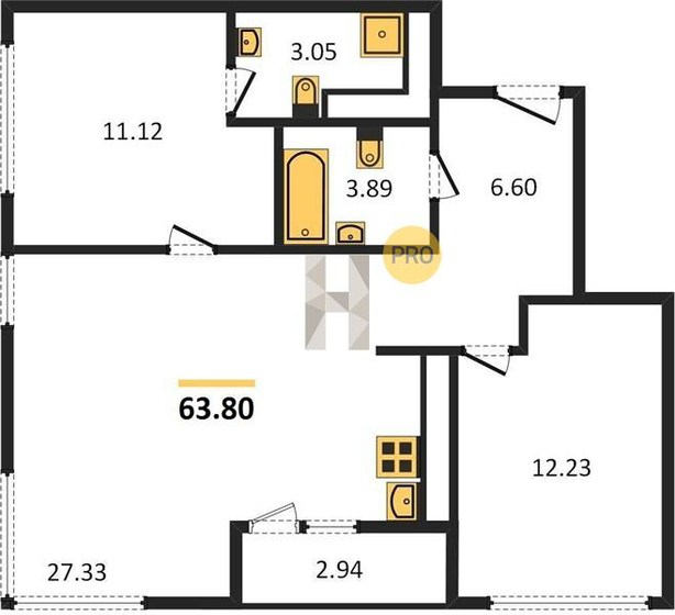 63,8 м², 3-комнатная квартира 10 000 000 ₽ - изображение 1