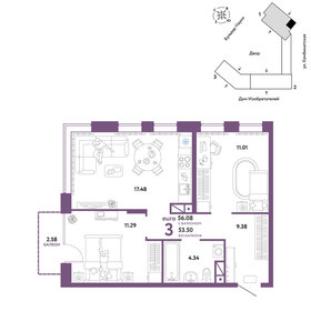 54,4 м², 3-комнатная квартира 8 085 000 ₽ - изображение 24