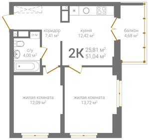 51,2 м², 2-комнатная квартира 11 524 500 ₽ - изображение 12