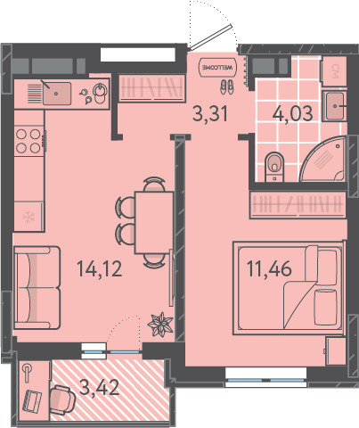 34,6 м², 1-комнатная квартира 5 055 980 ₽ - изображение 1