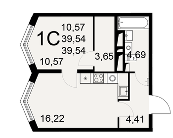 Квартира 39,5 м², 1-комнатная - изображение 1