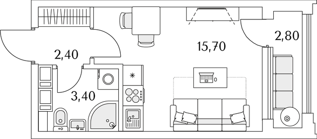 Квартира 22,9 м², студия - изображение 1