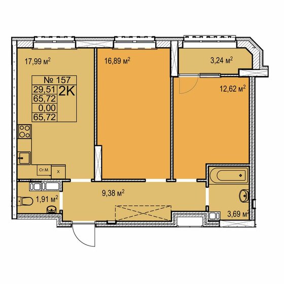 65,7 м², 2-комнатная квартира 10 240 000 ₽ - изображение 1