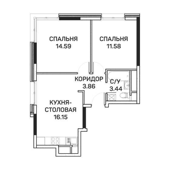 49,6 м², 2-комнатные апартаменты 10 033 140 ₽ - изображение 1