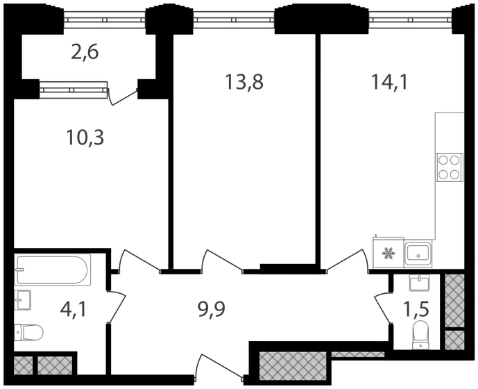 56,3 м², 2-комнатные апартаменты 13 185 460 ₽ - изображение 1