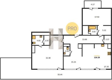 Квартира 126,3 м², 2-комнатная - изображение 1