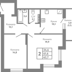 Квартира 62,9 м², 2-комнатная - изображение 2