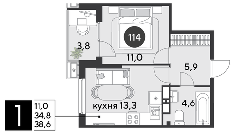 38,8 м², 1-комнатная квартира 6 933 560 ₽ - изображение 17