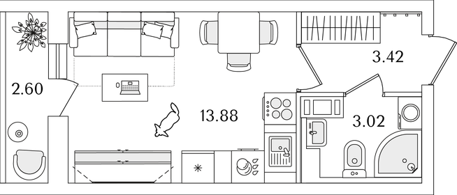 Квартира 21,6 м², студия - изображение 1