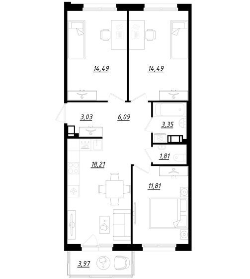 74,5 м², 3-комнатная квартира 10 052 808 ₽ - изображение 1