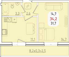 34,2 м², 1-комнатная квартира 3 400 000 ₽ - изображение 113