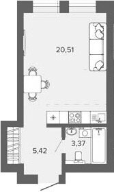 Квартира 30 м², студия - изображение 1