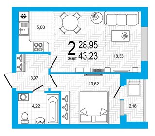 Квартира 43,2 м², 2-комнатная - изображение 1